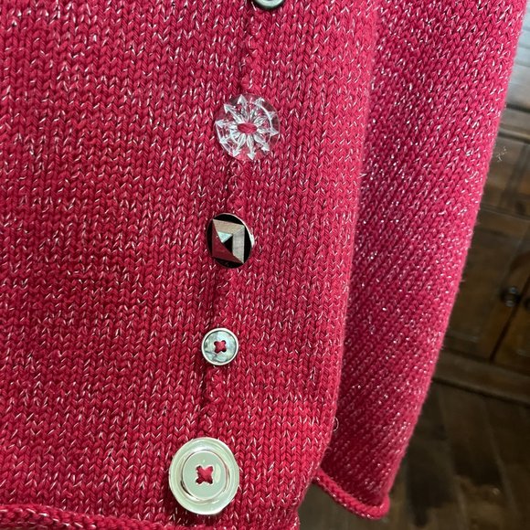 Soft Surroundings Mixed Button Crystal Rhinestone Shimmery Red Tunic Sweater L - Picture 3 of 11